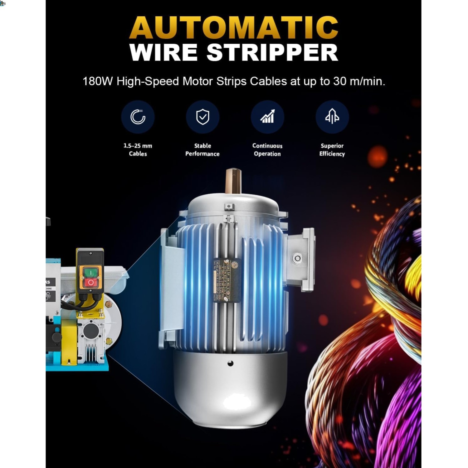 180W Electric Wire Stripper Machine, 0.06"-1" Automatic Wire Stripping Machin...