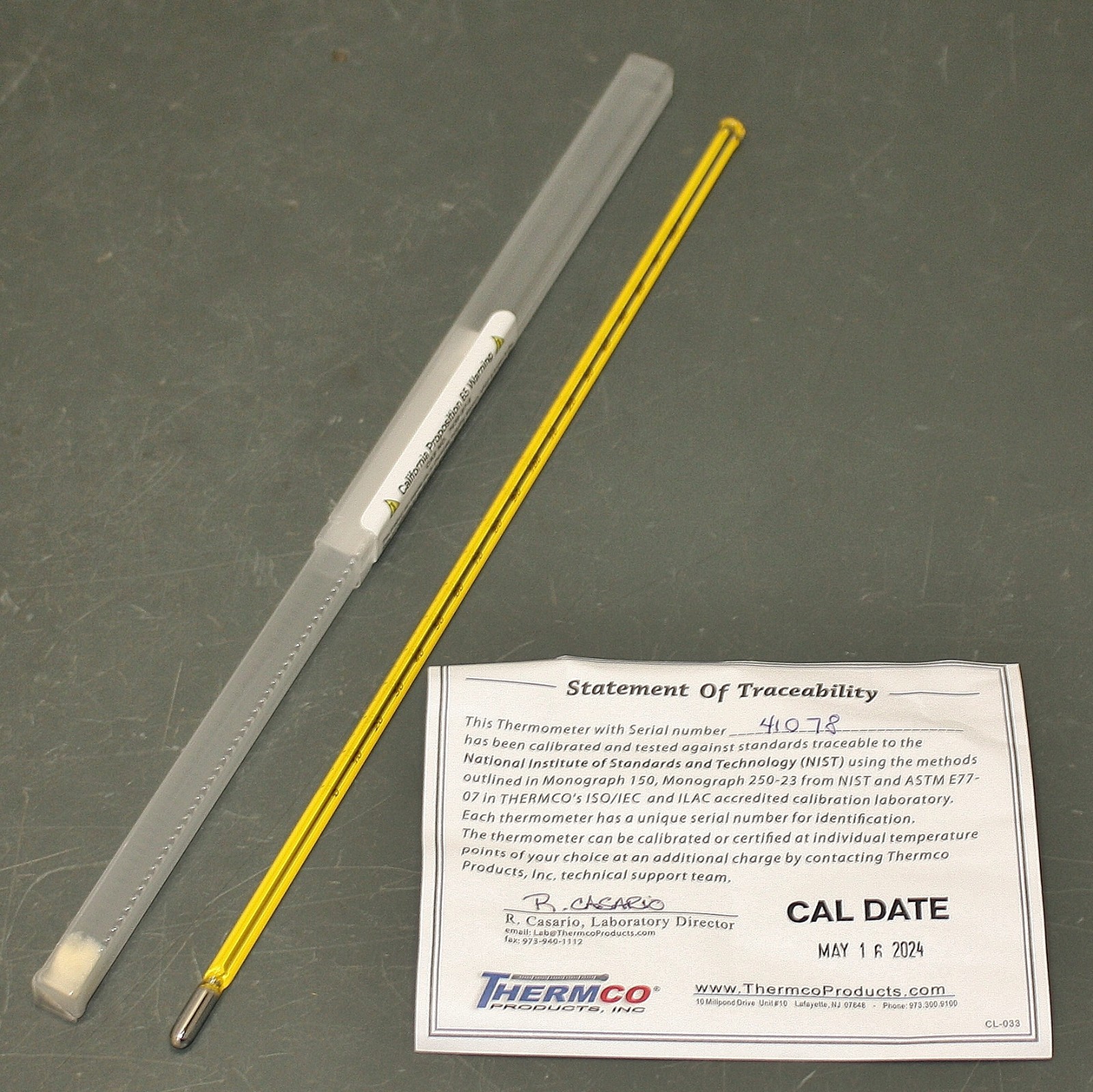 Thermco Thermometer ACC059F, 0 °F to 180 °F, 305mm, NIST, 1 °F, ±0.5 °F
