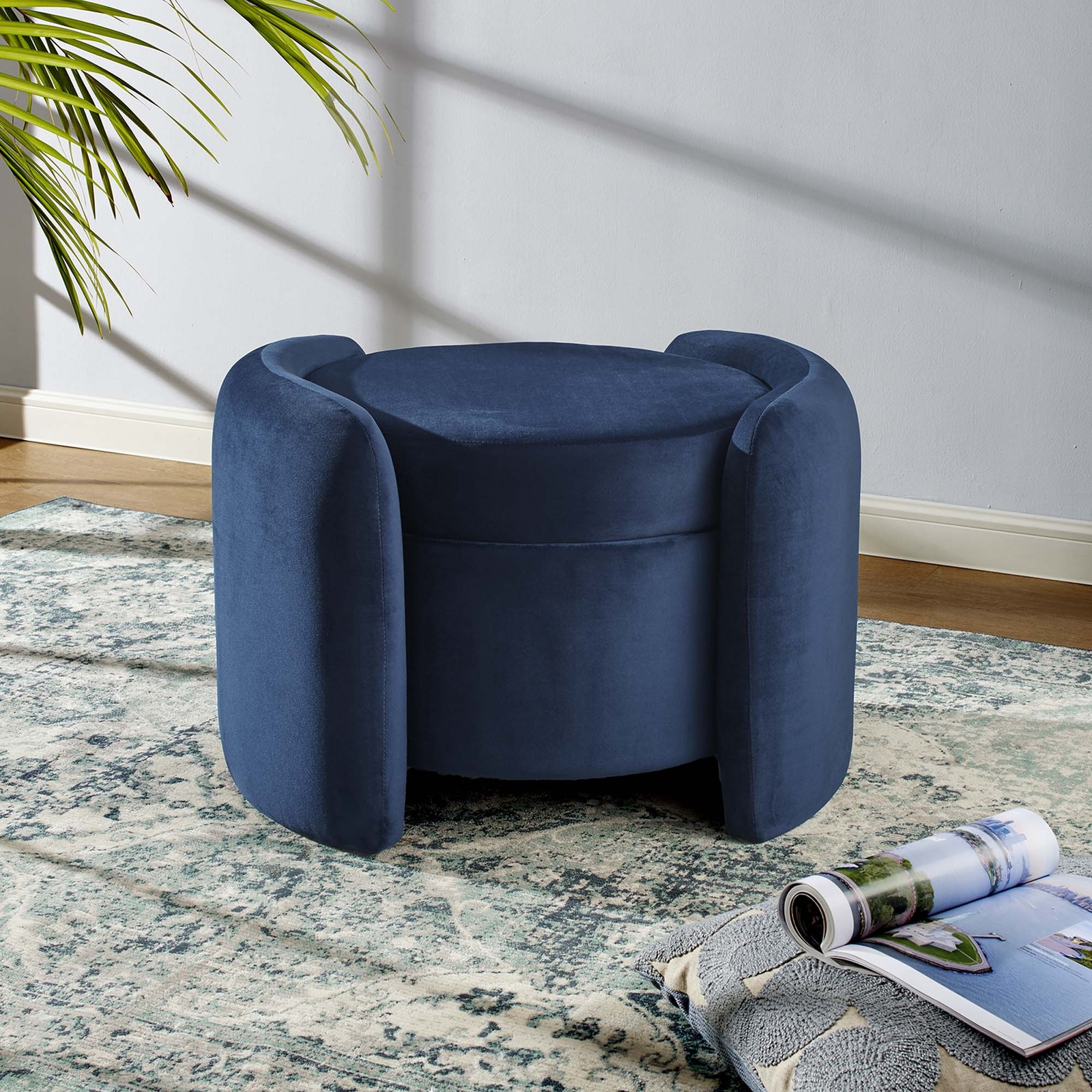 Modway Nebula Performance Velvet Upholstered Storage Ottoman in Midnight Blue