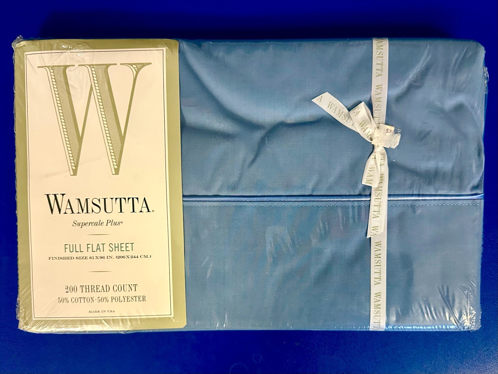 NWT *WAMSUTTA* Supercale Plus FULL Flat NO IRON Wedgwood Blue Cotton Blend Sheet