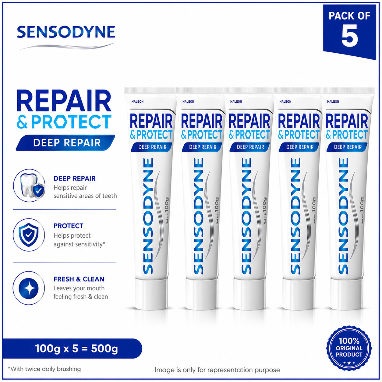Sensodyne Repair & Protect Deep Repair Toothpaste 100g x 5 Fresh Stock exp 2027
