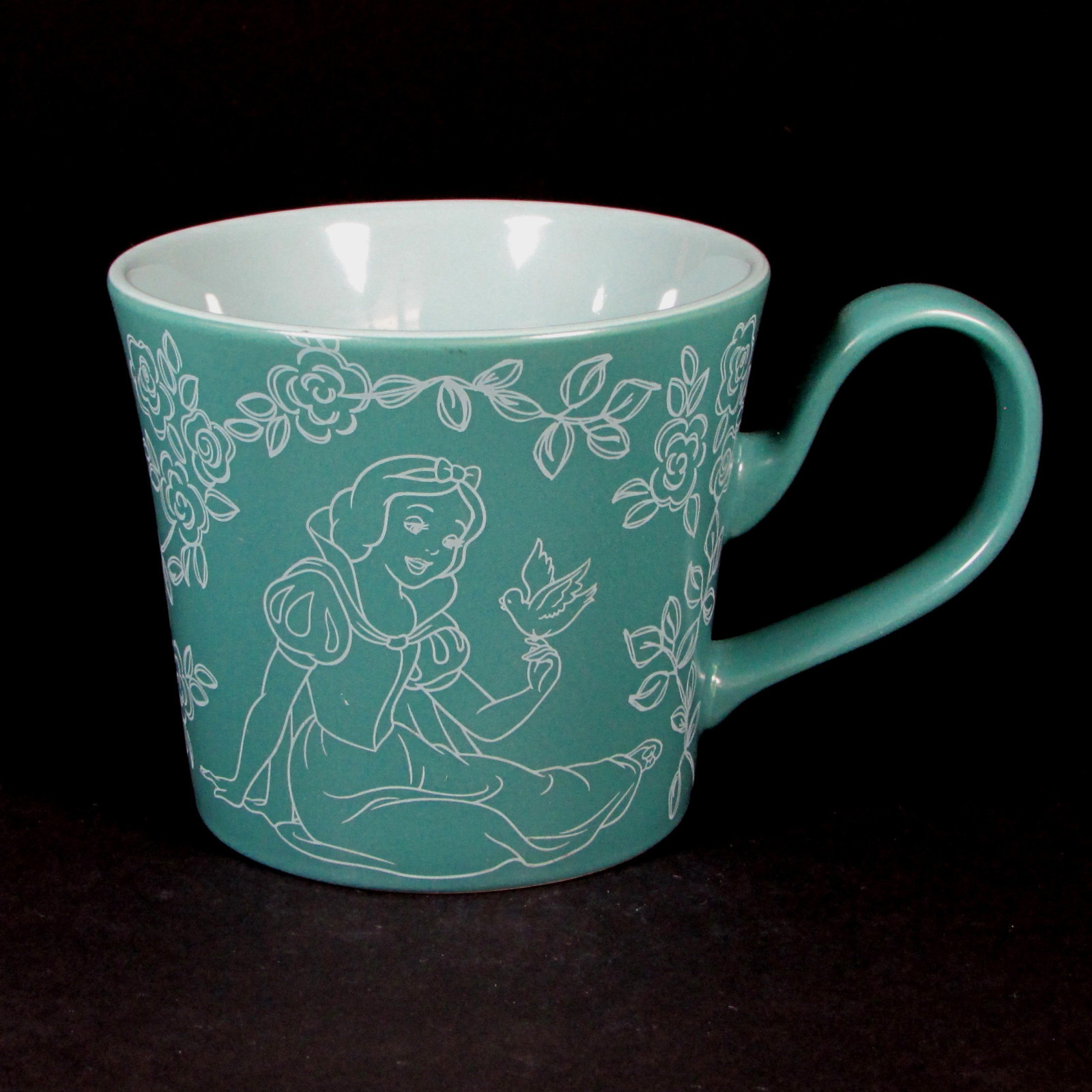 Disney Store SNOW WHITE 16oz Mug Cup Teal Green White Outline Thailand