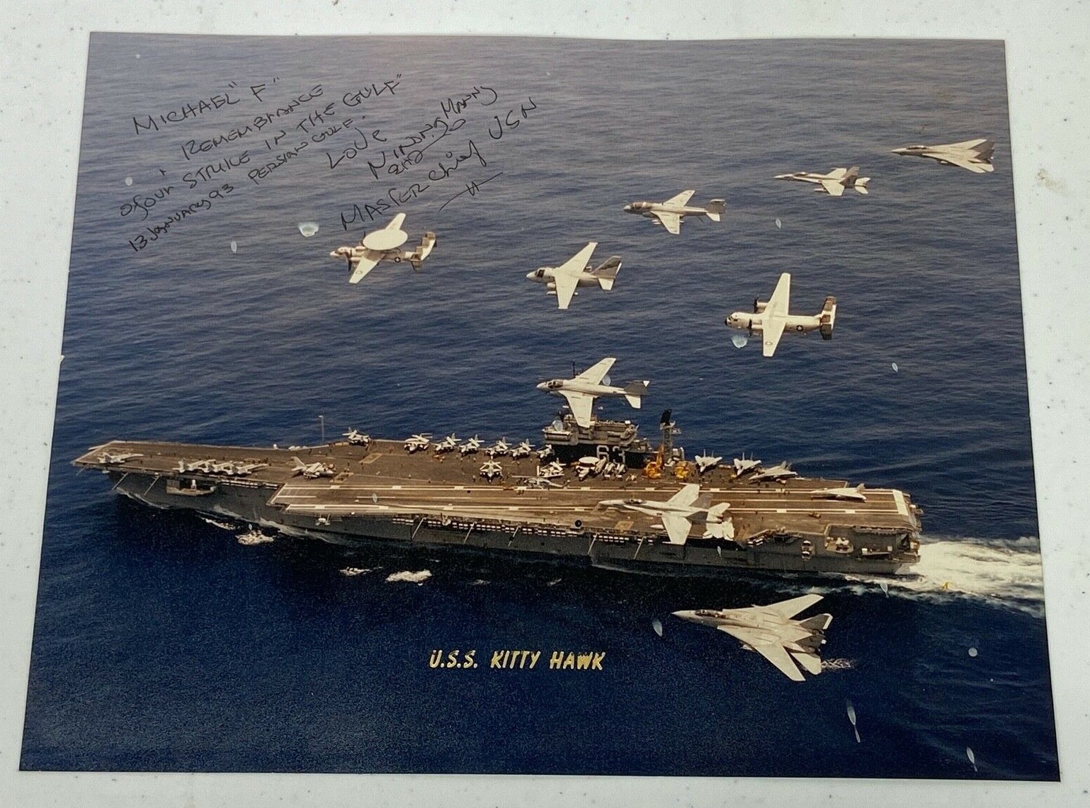 1993 USS Kitty Hawk CV-63 Inscribed 8X10 Photo