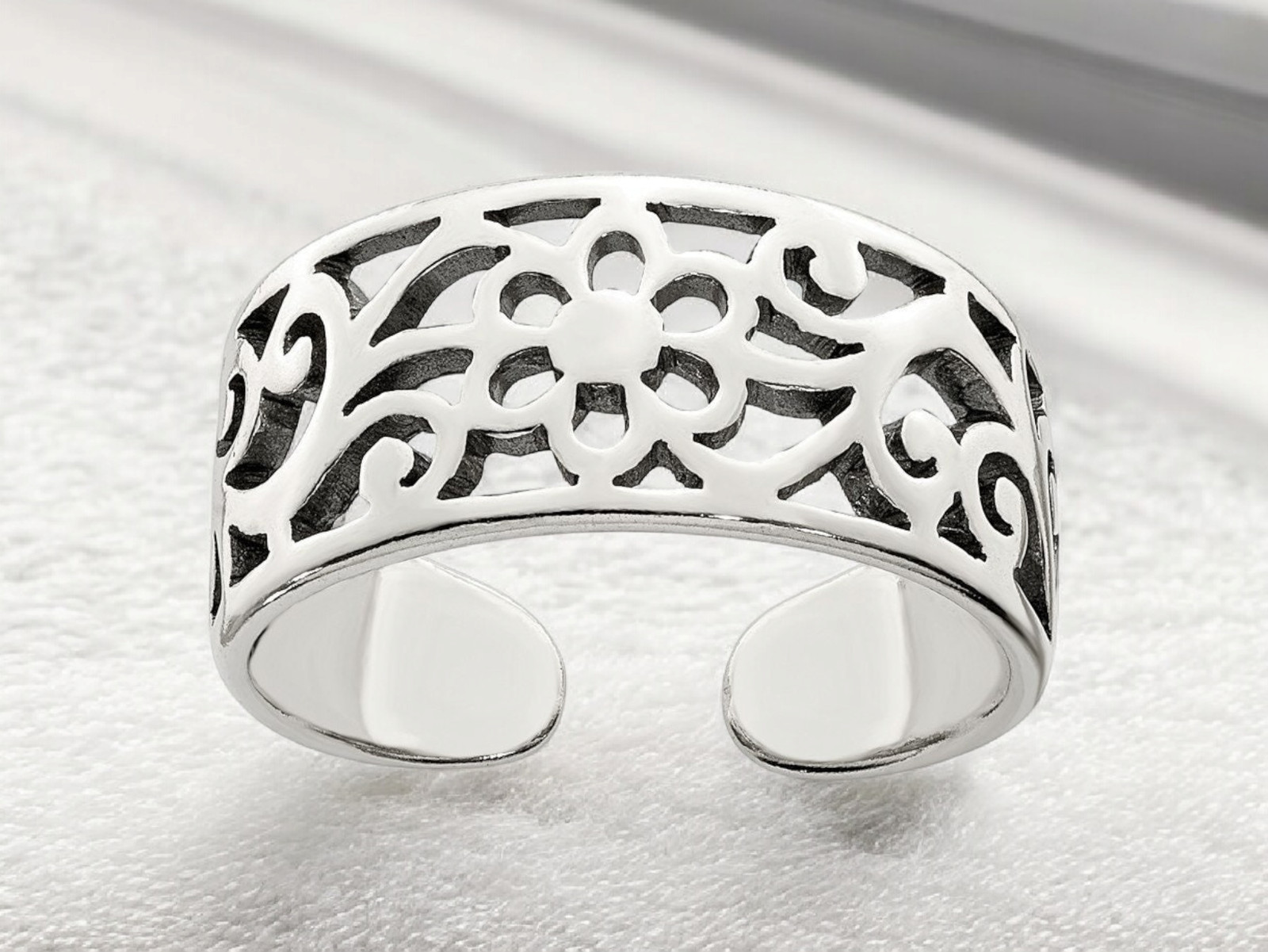 925 Sterling Silver Solid Floral Adjustable Toe Ring - Jewelry Gifts for Women