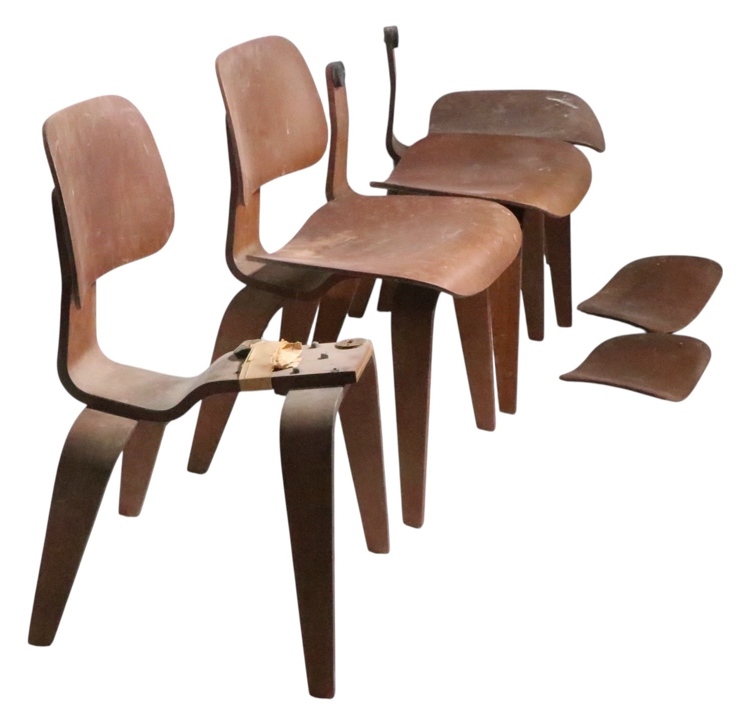 Lot of 4 Early Eames DCW Chairs as is