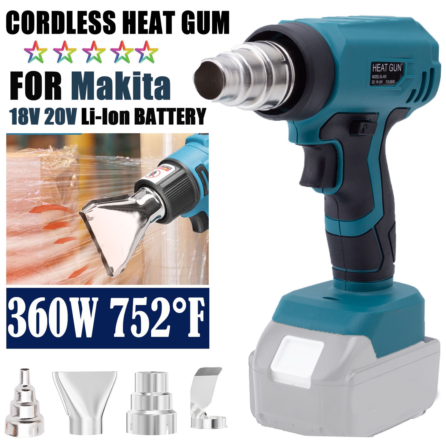 360W Cordless Heat Gun Hot Air Gun For Makita 18V Li-ion Battery w/4 Nozzles
