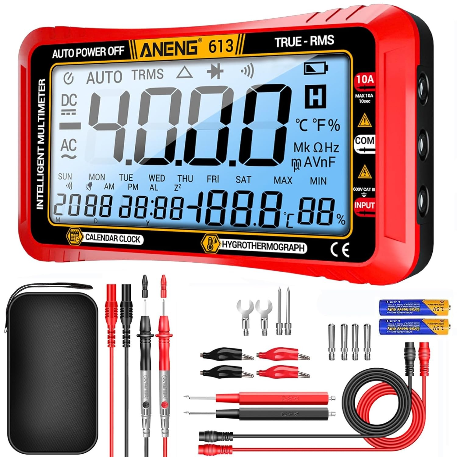 Digital Multimeter Tester,4000 Counts Voltage 613 Red Large Screen