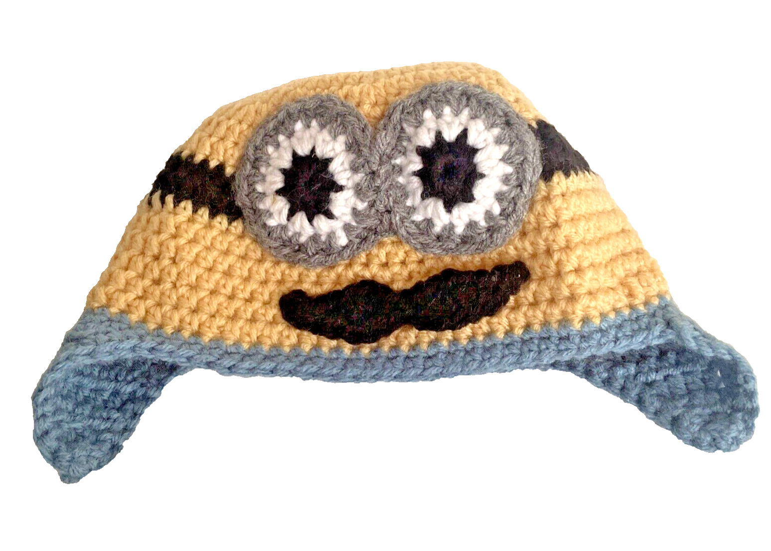 Minion Hat Beanie Blue Yellow Kids Toddlers Handmade Crochet Skull Cap Adorable!