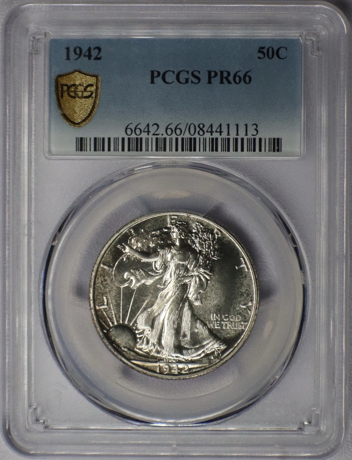 1942 50c Walking Liberty Half Dollar - PCGS PR 66