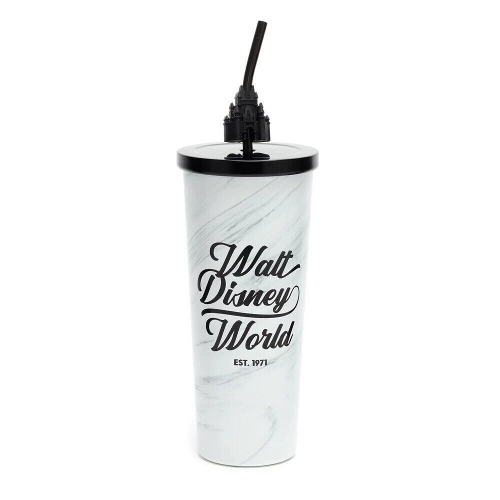 Walt Disney World Monochrome Stainless Steel Straw Tumbler Cup Disney Castle