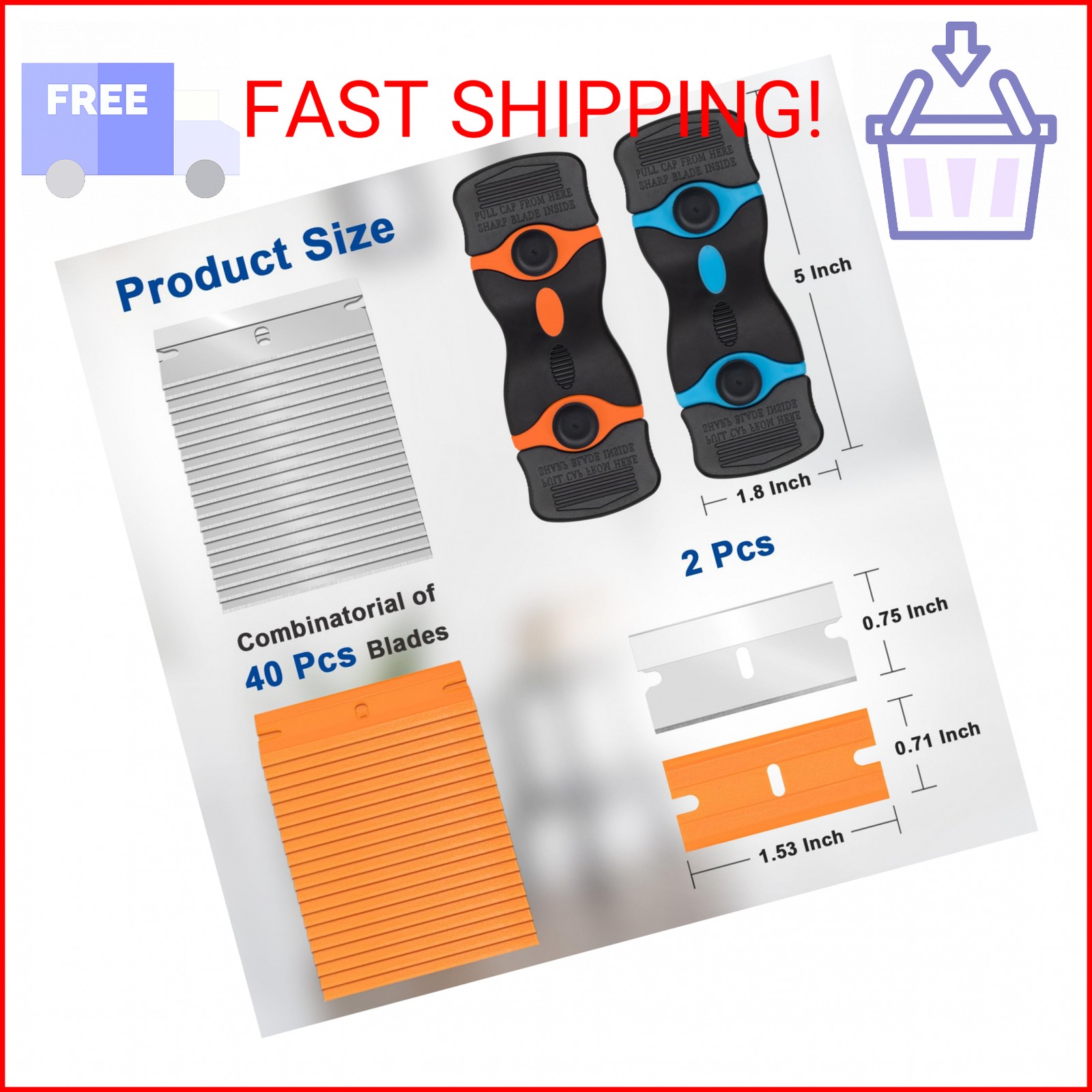 Aisoso Razor Scraper Tool 2 Pack, Razor Blade Scraper Tool with 20pcs Plastic Bl