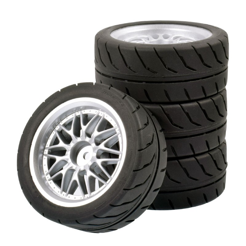 4x 1/10 RC Rubber Tires and Wheels Rims 12mm Hex For HSP HPI Tamiya On Road Car