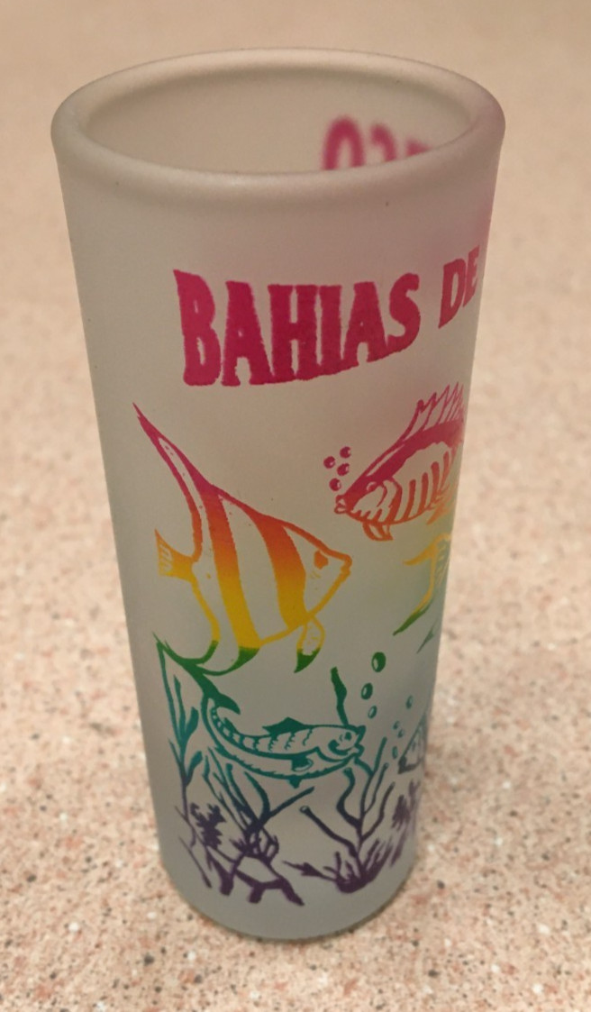 VINTAGE & RARE BAHIAS DE HUATULCO MEXICO OLD FROSTED TALL SHOT GLASS