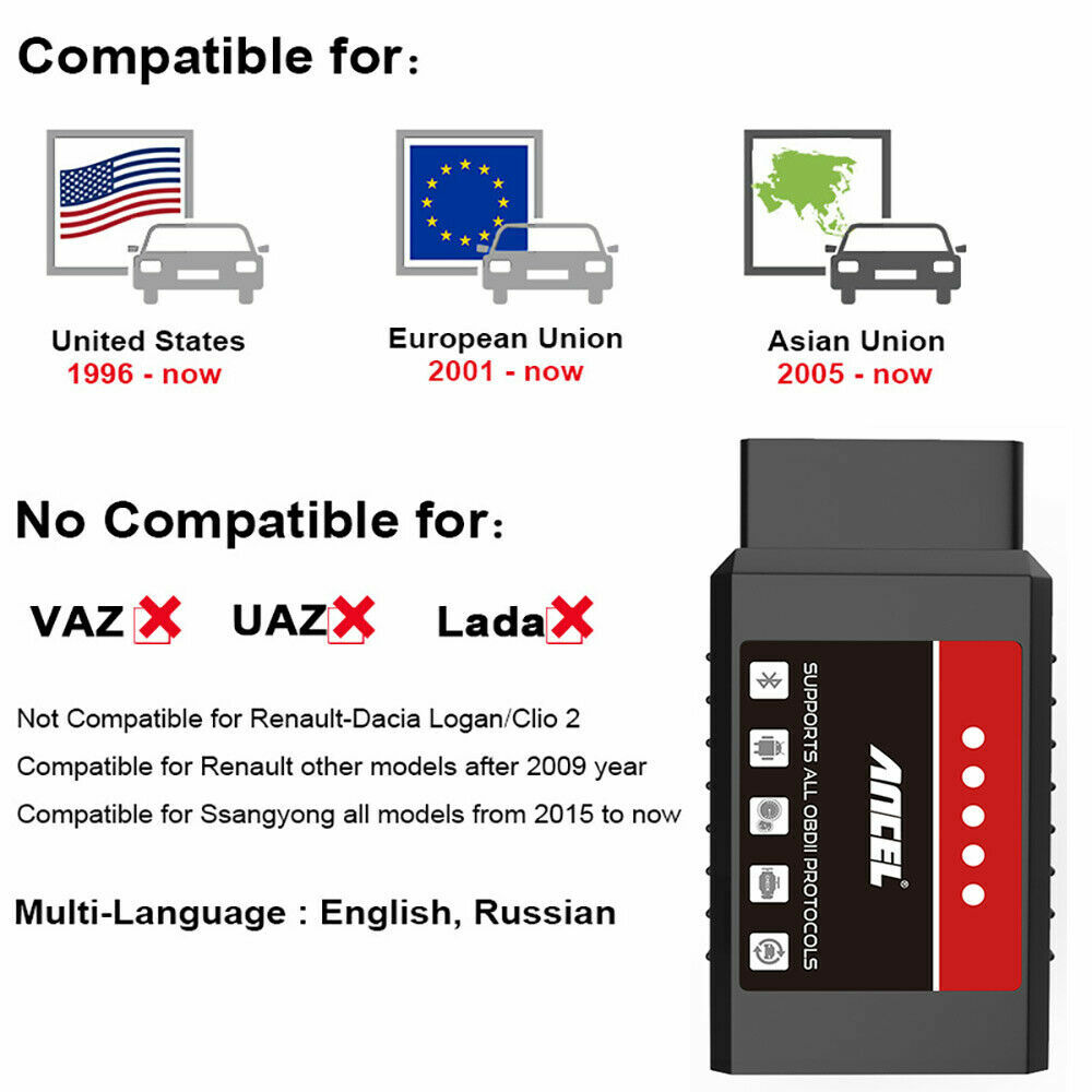 ANCEL OBD2 Code Reader Bluetooth Auto Diagnostic Tool OBDII Scanner For BMW/FORD