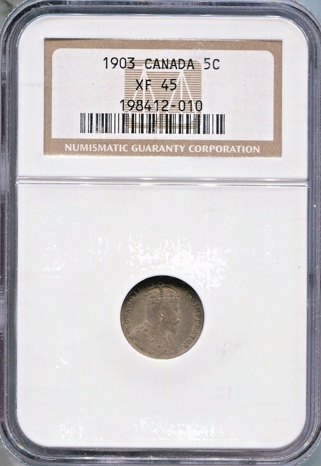 CANADA - BEAUTIFUL HISTORICAL EDWARD VII SILVER 5 CENTS, 1903, NGC GRADED XF 45