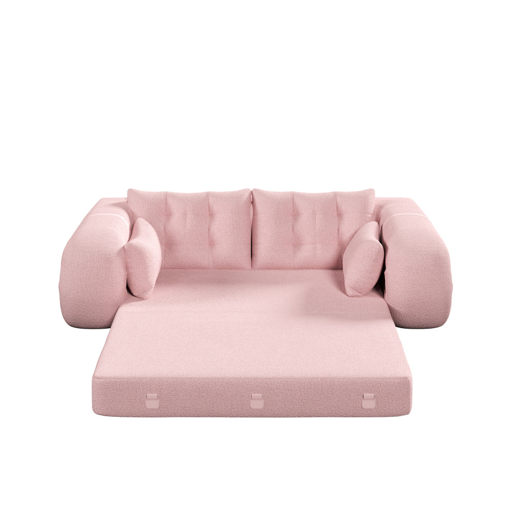 Pink 78.7" Foldable Sofa Bed, Teddy Fabric, Living Room Lounge Chair Guest Bed