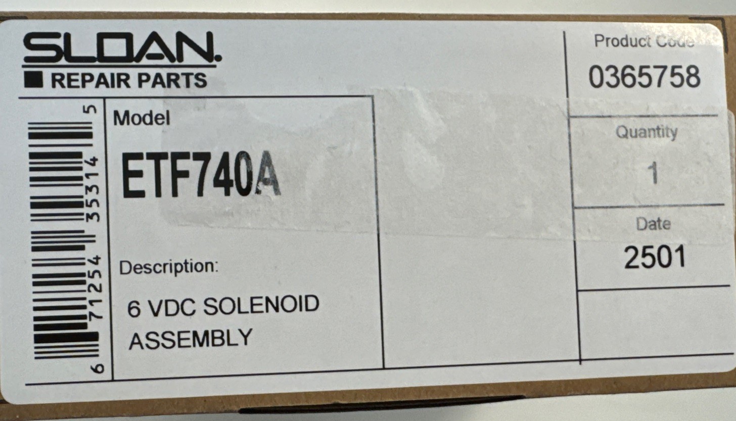 NEW SLOAN ETF740A SOLENOID ASSEMBLY 6VDC