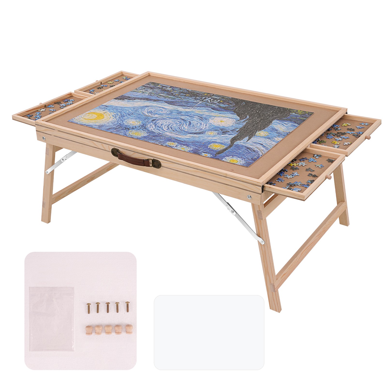 Uimoso 1500 Piece Puzzle Board with Legs Drawers Cover Portable Wooden Jigsaw