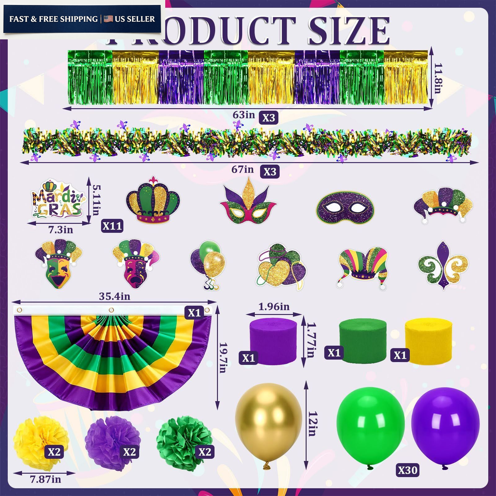 UPINS 57 Pcs Mardi Gras Float Decorations Kit for Parade, Purple