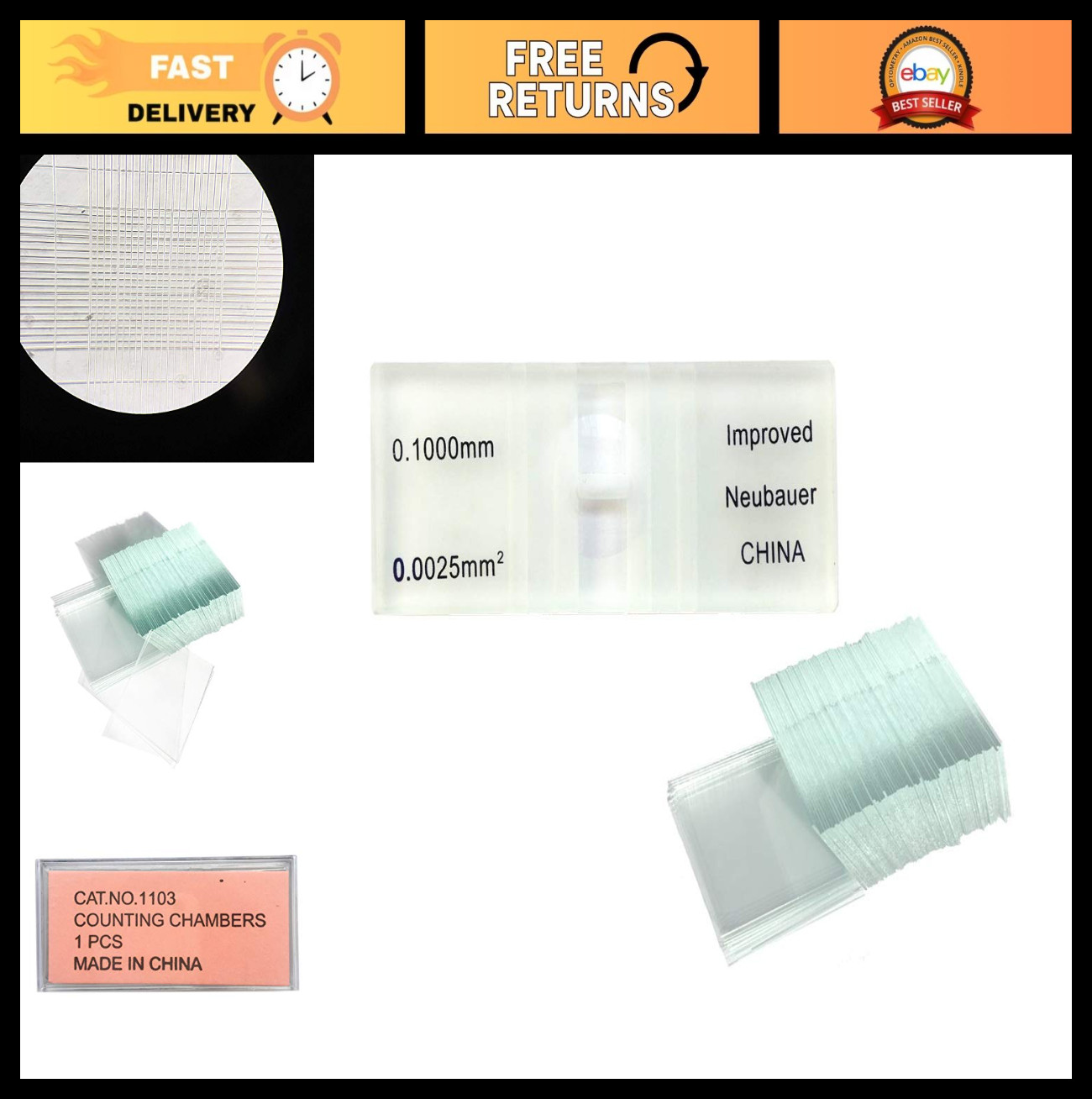 Blood Cell Counting Chamber Hemocytometer with 100 Cover Slips - Lab Equipment