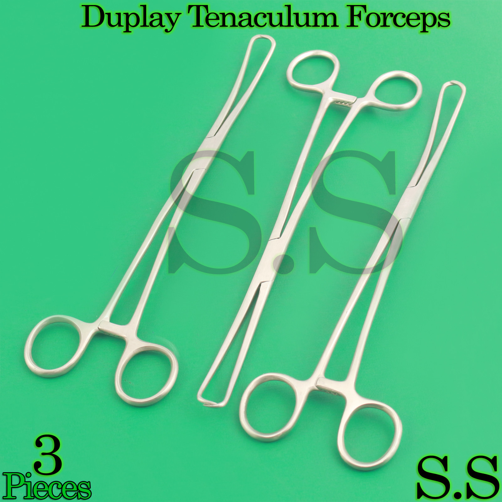 3 Duplay Tenaculum Forceps 9.50" DOUBLE CURVED Gynecology Surgical Instrument