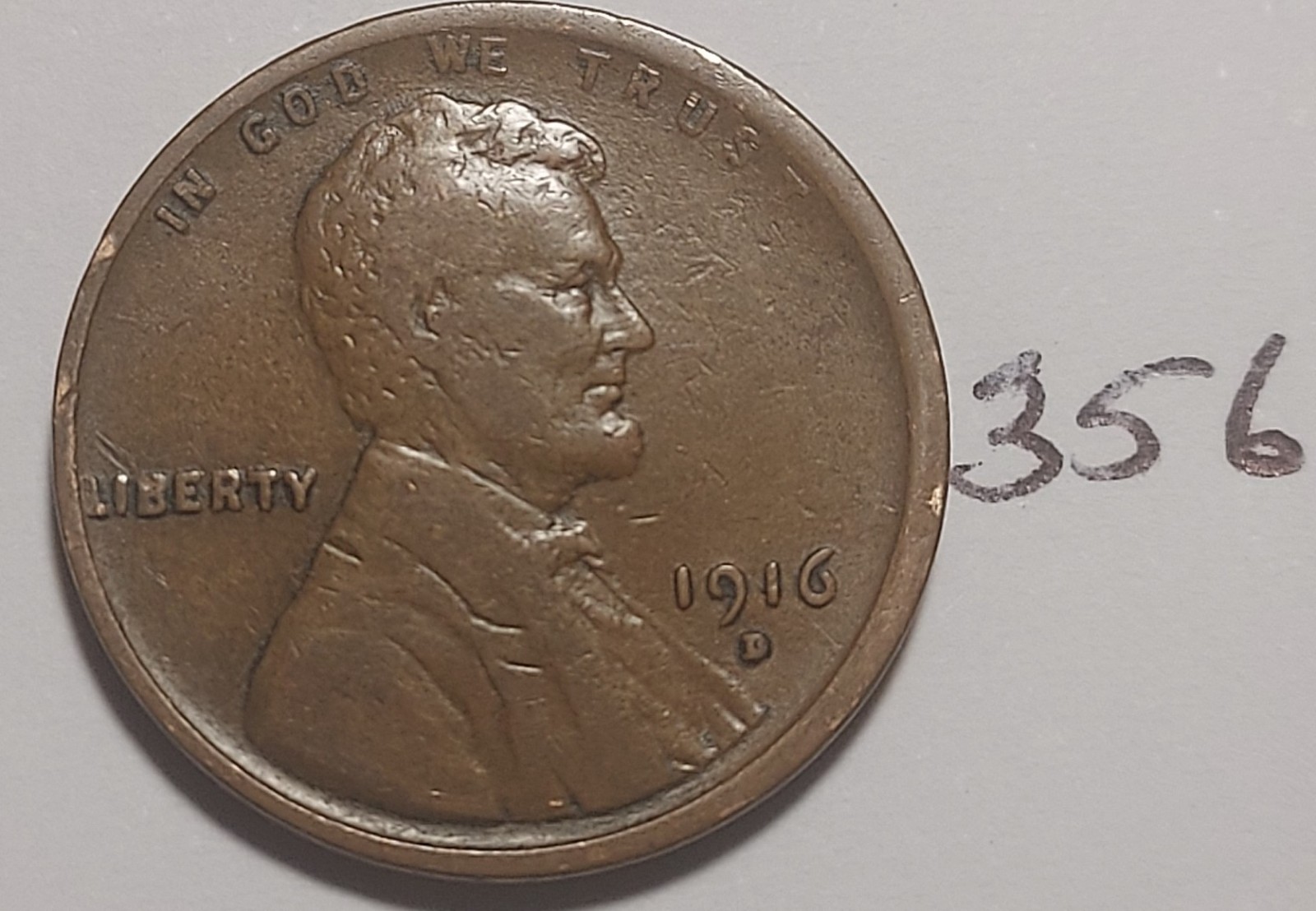 1916-S Lincoln Wheat Cent  Fine    #356