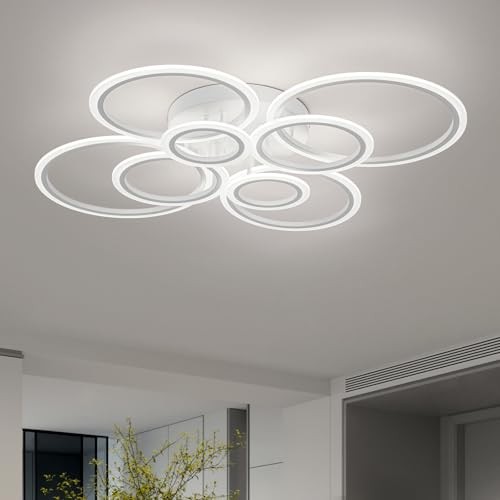 Modern Ceiling Light, 8 Rings LED Flush Mount Ceiling Light 8-Light White