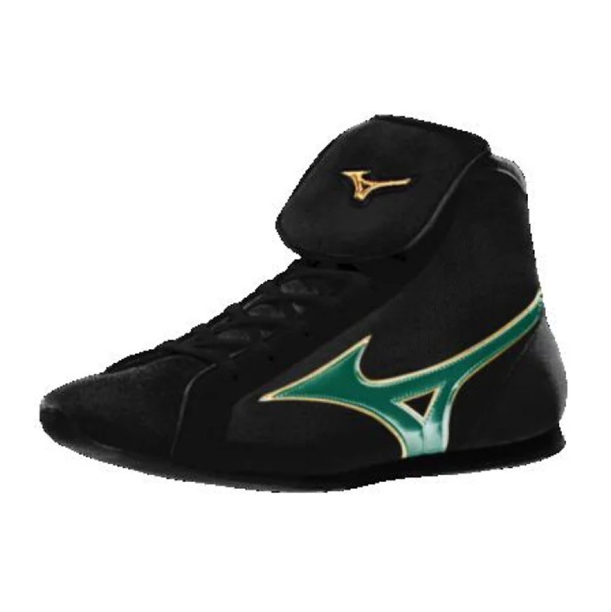 [Made to order] MIZUNO Short Boxing Shoes Black/Green/Gold Line w/ Shoes Bag