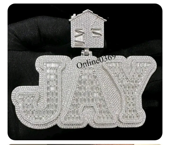 Men's Custom Name 3*3"  Tester passing moissanite Solid back Pendant Silver