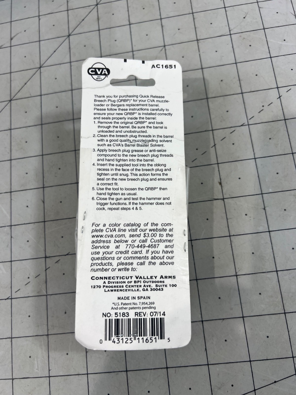 CVA Quick Release Breech Plug AC1651 Accura Optima Wolf Rifles Muzzleloaders