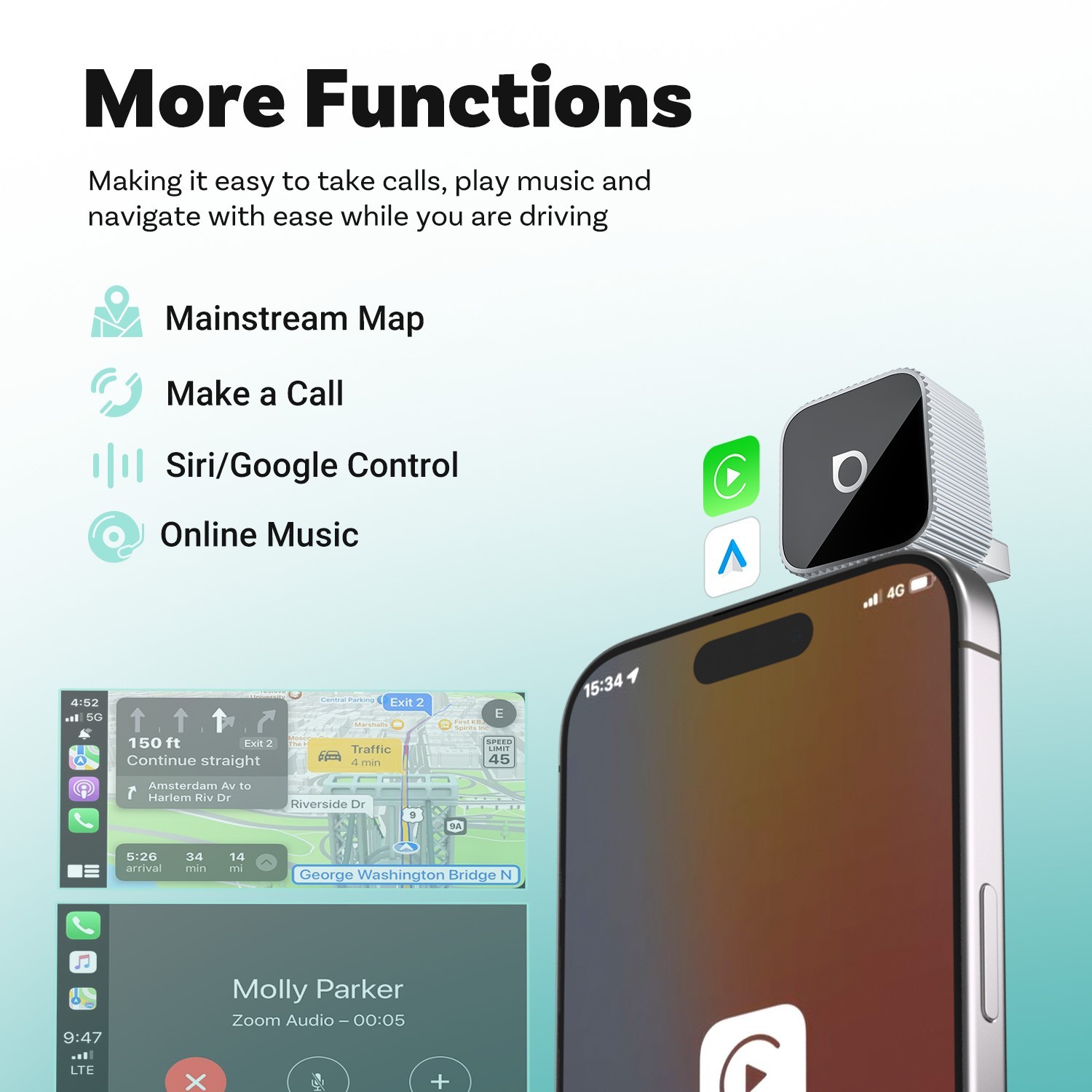 2in1 Ottocast Ultra Mini Slim Wireless CarPlay+Android Auto Adapter OTA USB Plug