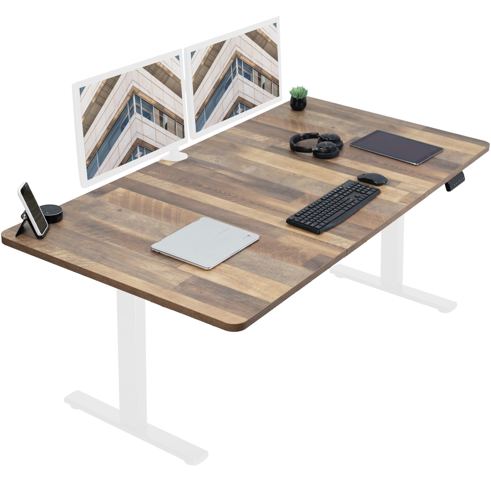 VIVO Electric 71” x 36” Stand Up Desk, Reclaimed Wood Table Top, White Frame