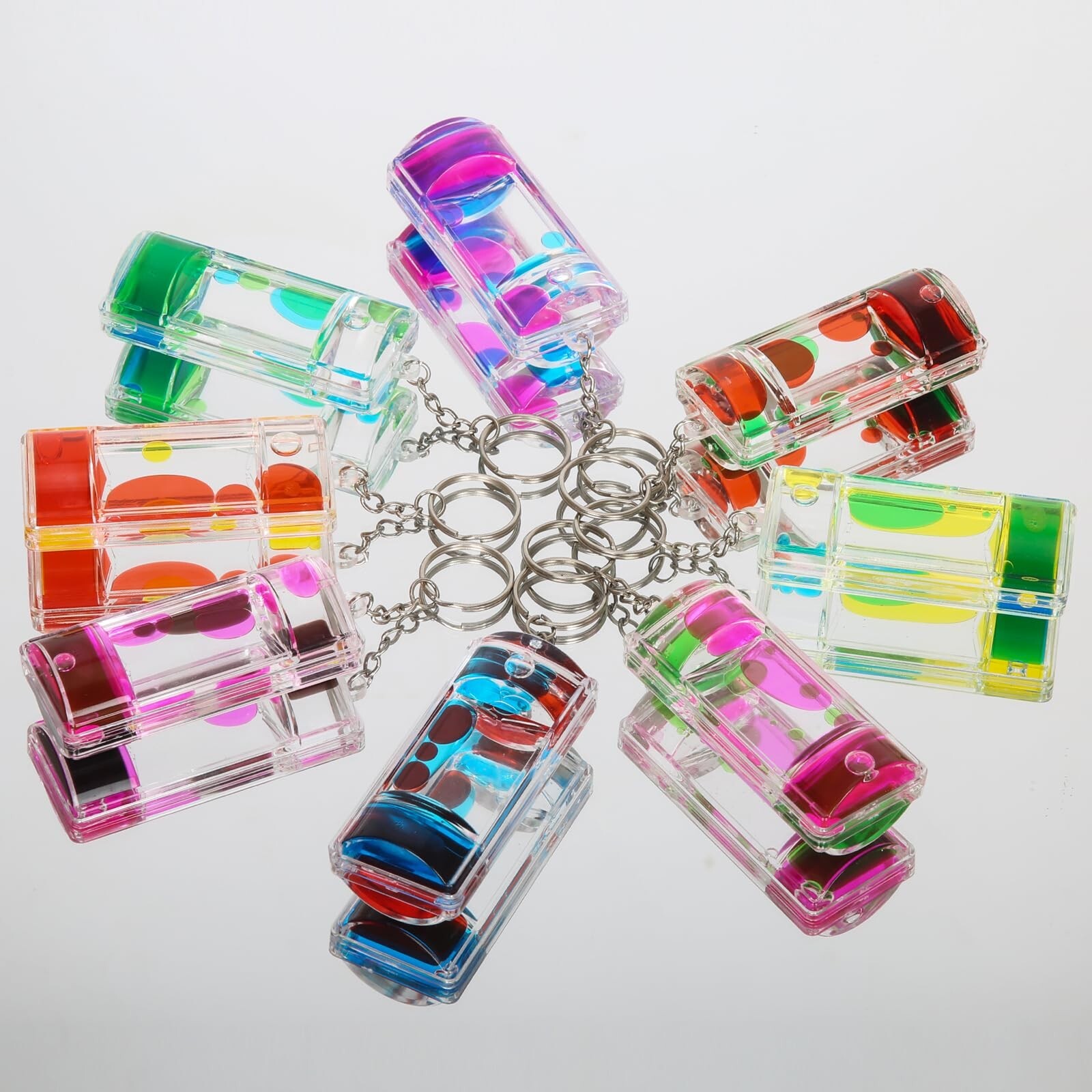 Dynamic Liquid Timers Key Chain Set, Colorful Motion Bubbler Timekeeper Key C...
