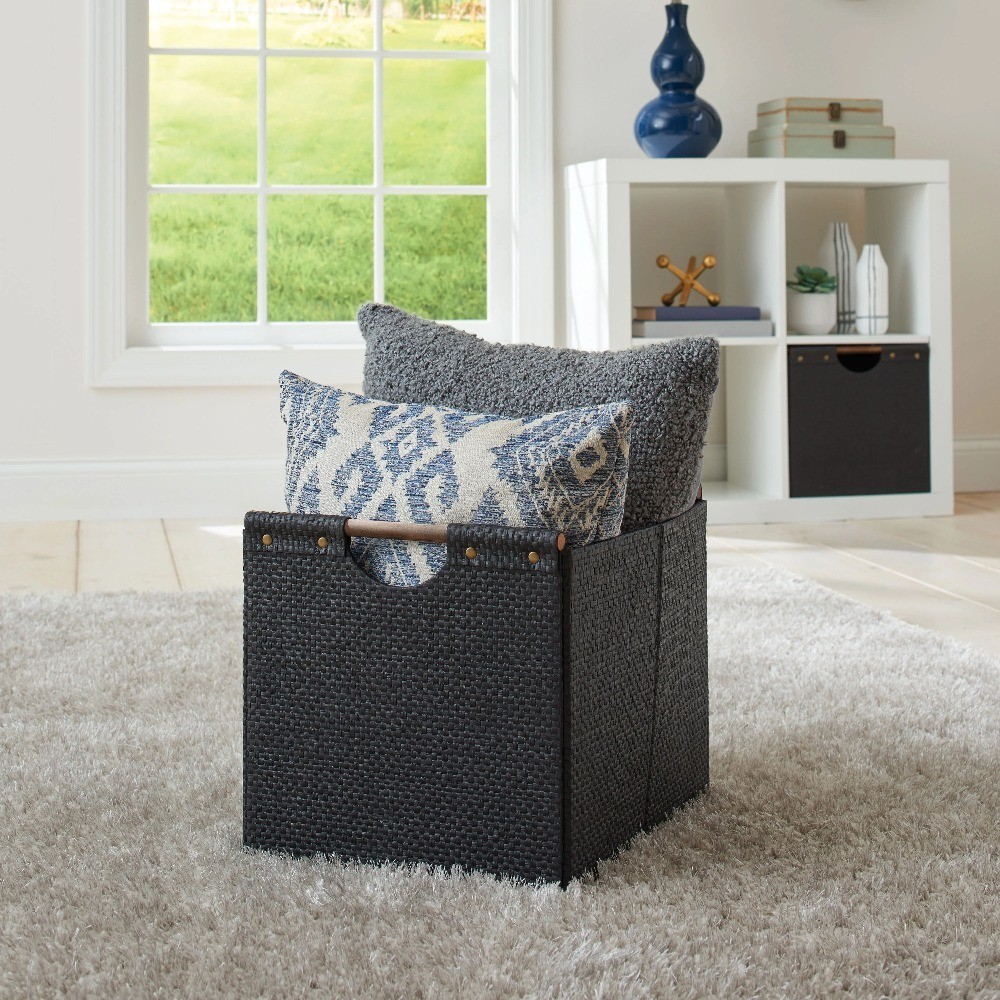 Fabric Cube Storage Bins (12.75" x 12.75"), Black Woven, 2 Pack