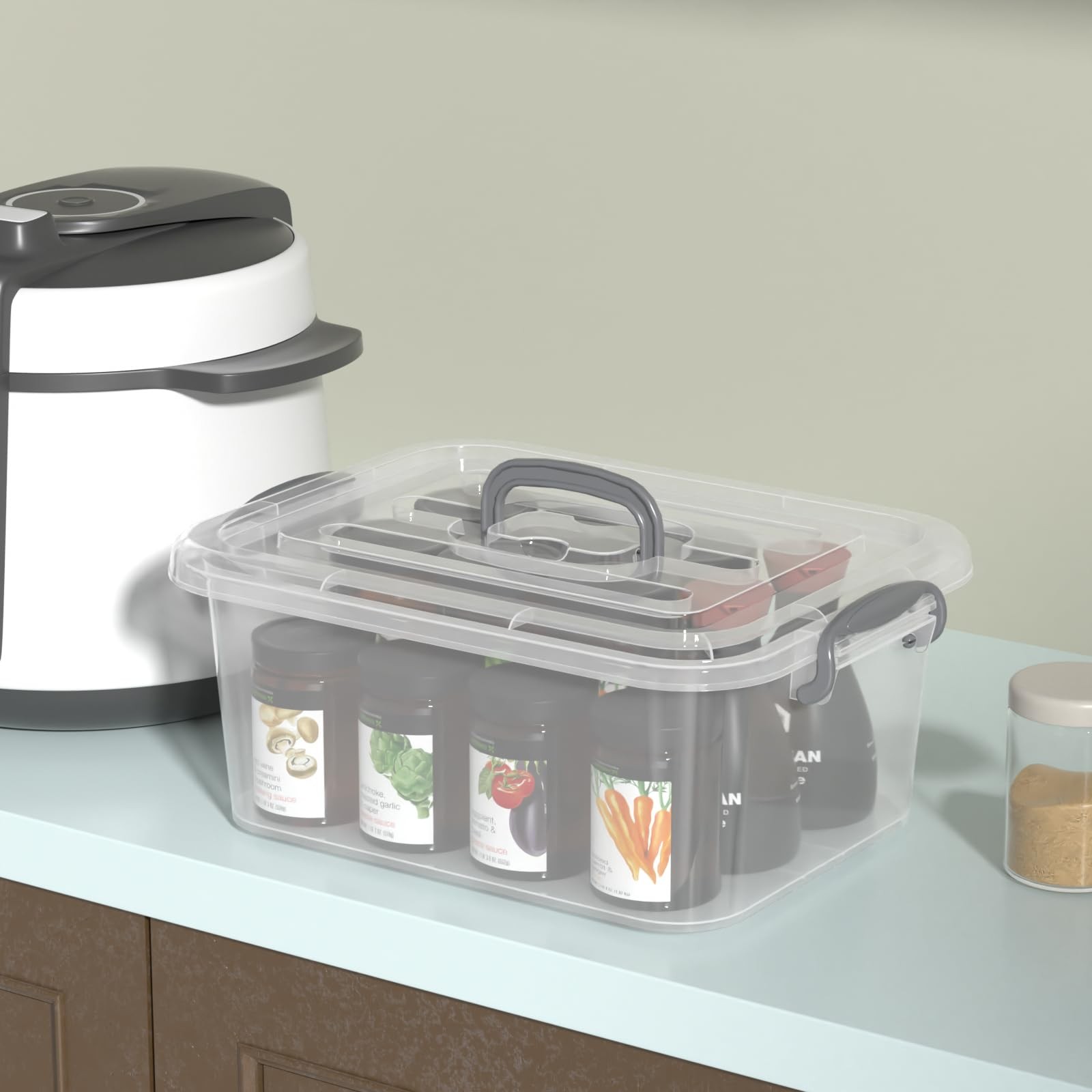 8 Quart Clear Storage Latching with Handle, Plastic Containers with Lids, 2 P...