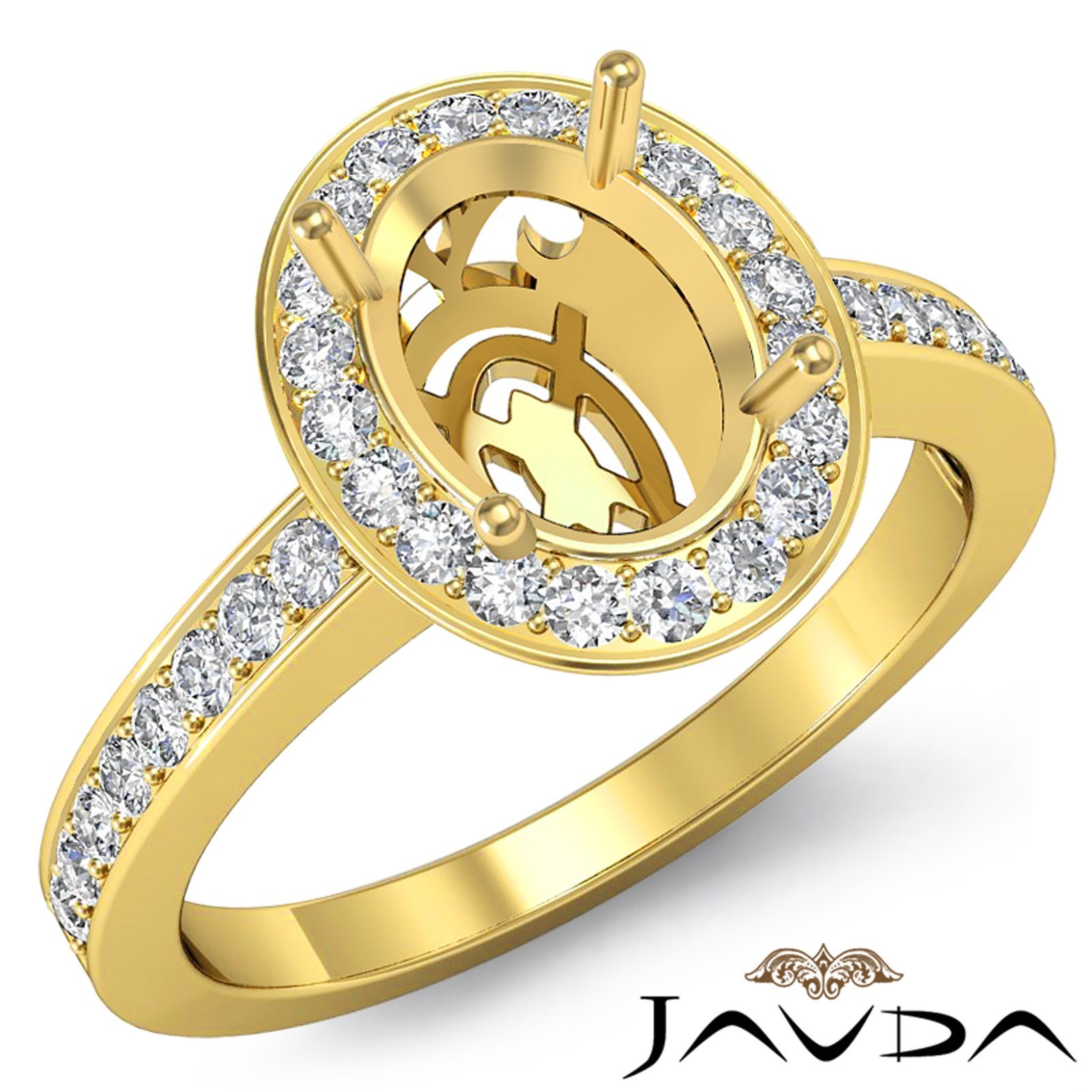 Halo Filigree Oval Semi Mount Diamond Engagement Ring 14k Yellow Gold 0.36Ctw