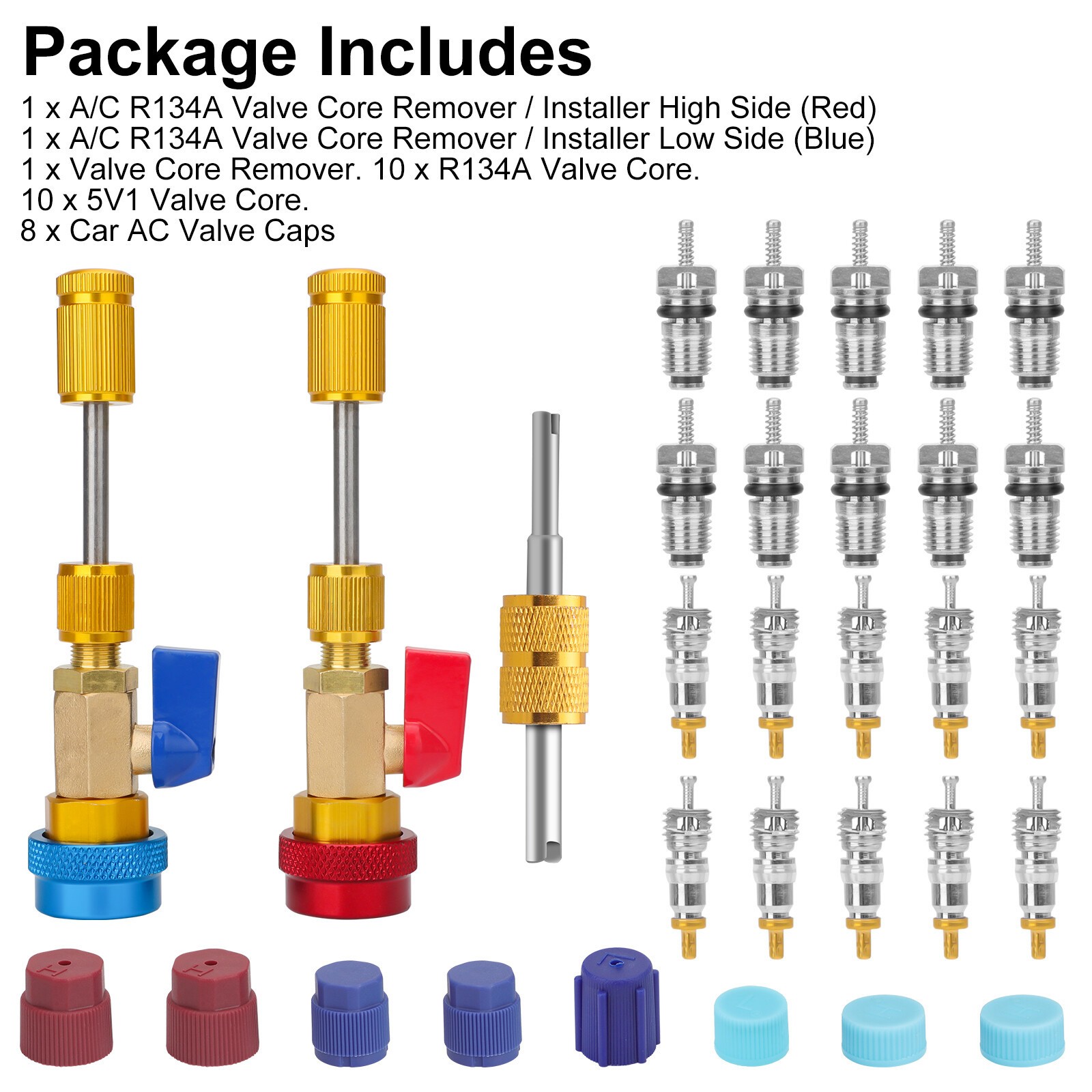 Car A/C R134A System Valve Core Quick Remover Installer Tools High Low Pressure