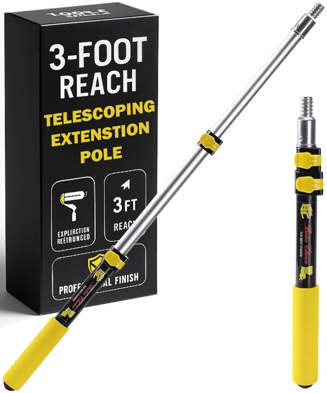 Bates- Extension Pole, 3 Ft Telescoping 3 Ft, Black and Yellow