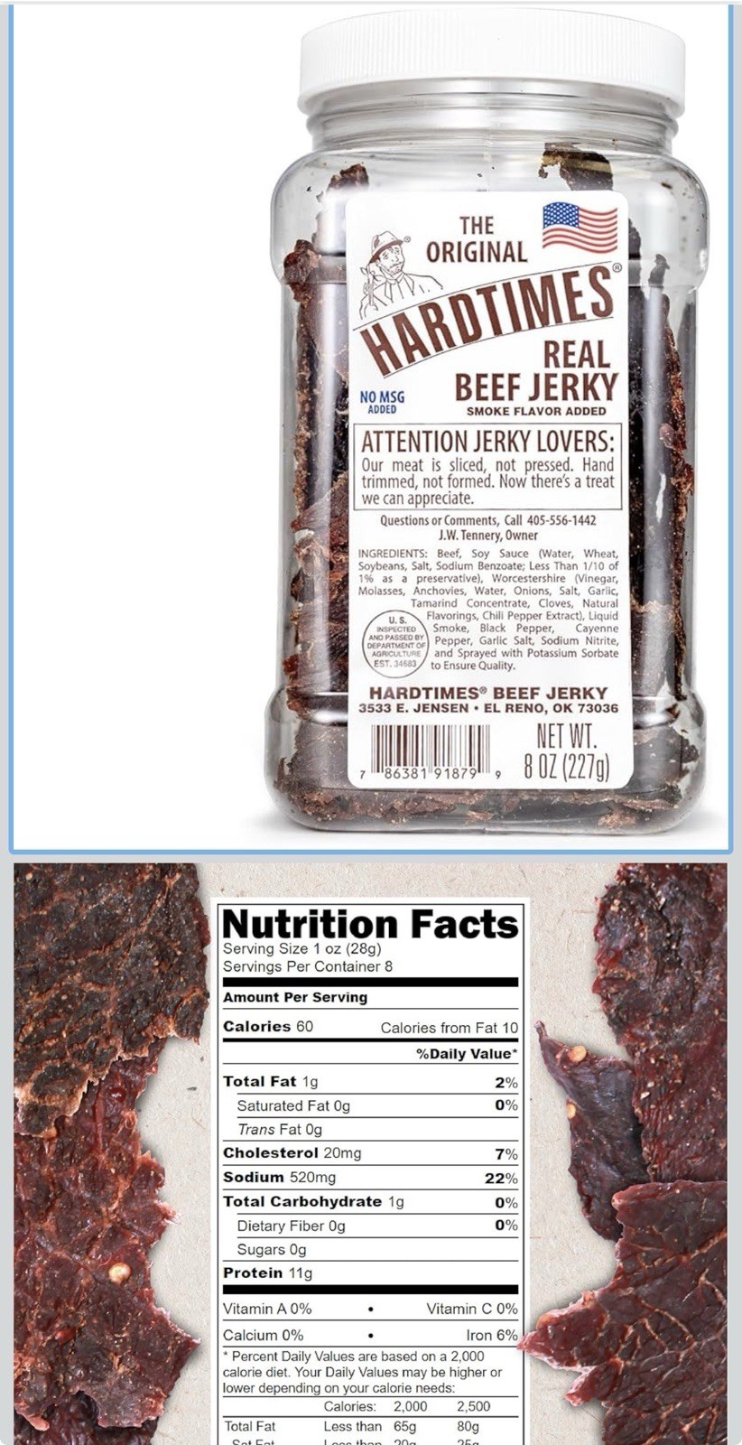 Hardtimes Handcrafted Beef Jerky - Original Flavor - 8 oz. Ja