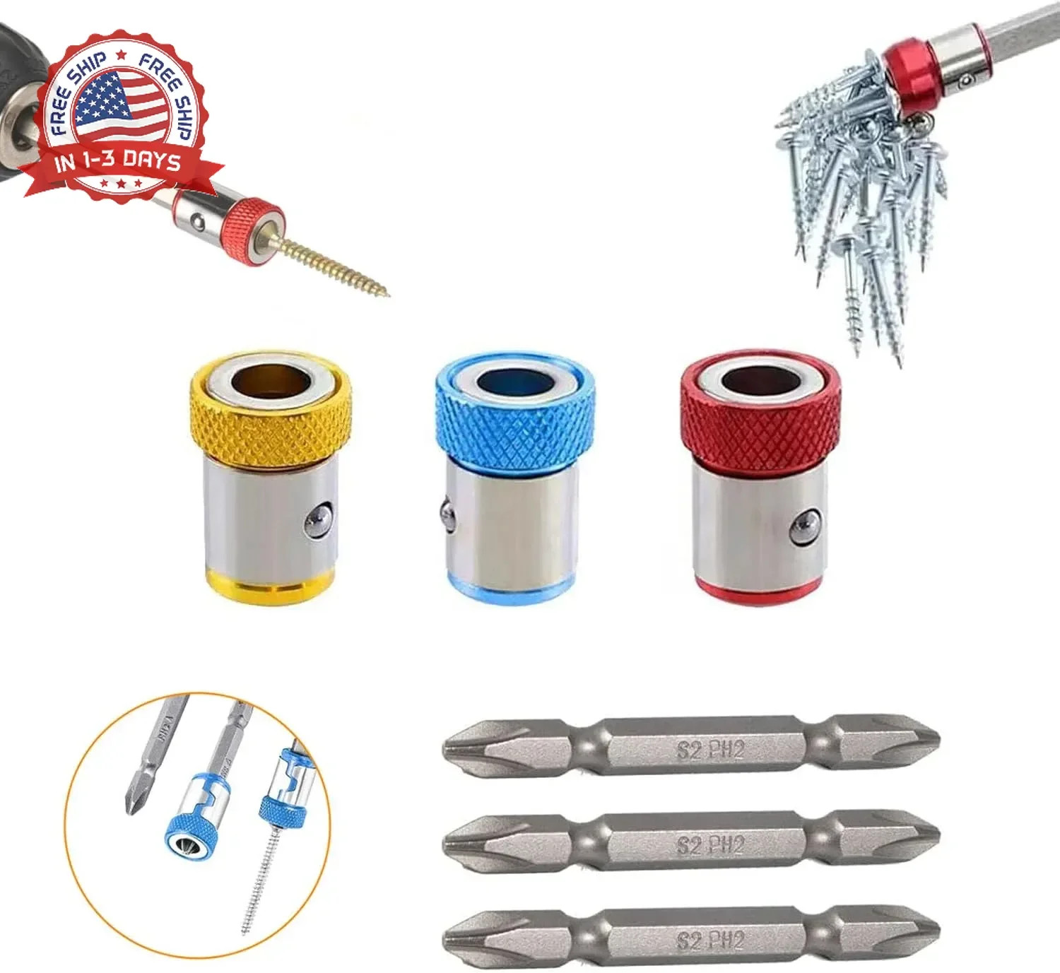 3 pieces of reinforced magnetic screw ring clamp, equipped with a set of 3 screw