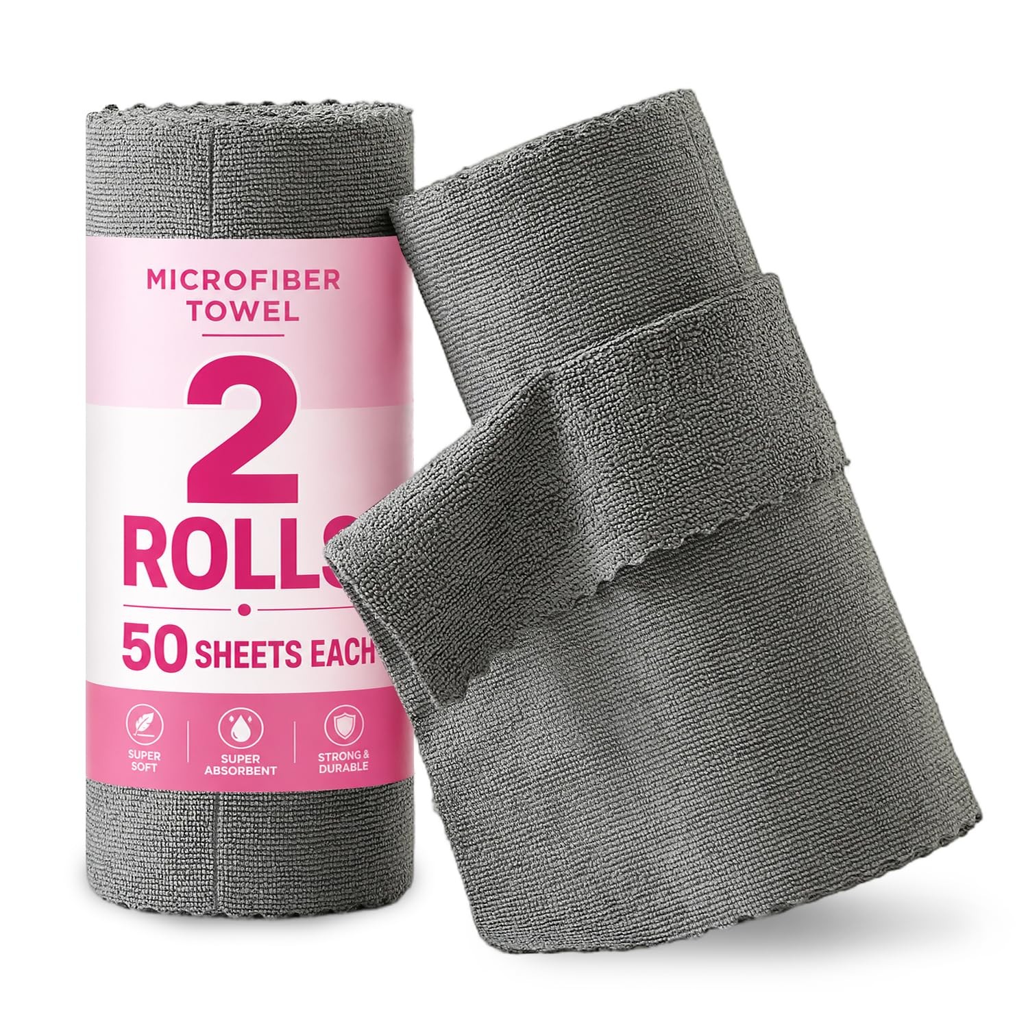 2 Roll Reusable Towels,100 Sheets Tear Away Microfiber Cleaning Cloth, Lint C...