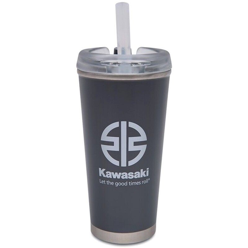New Genuine Kawasaki River Mark Brooklyn Tumbler W/ Straw, Gray, K062-9042-GYNS