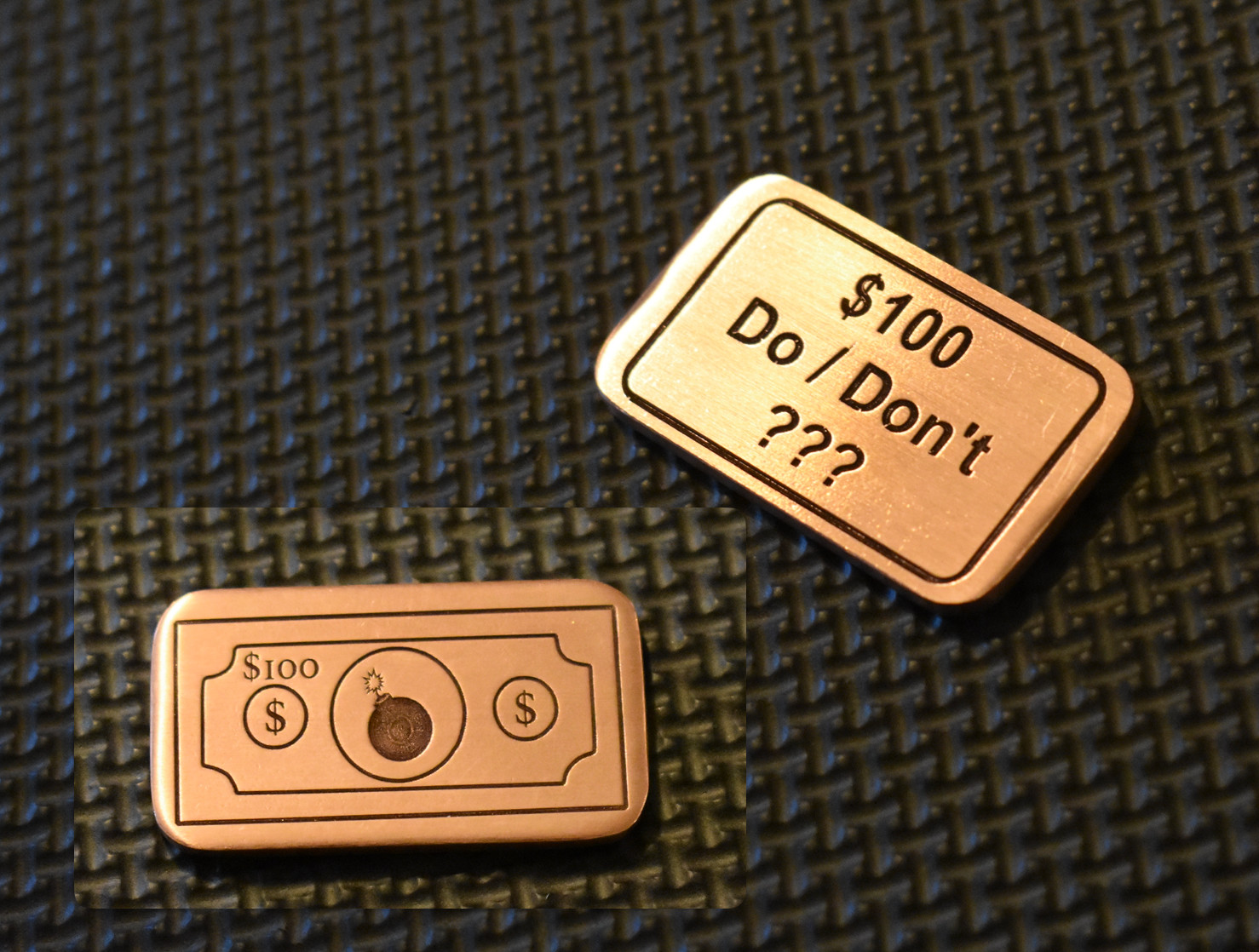 Custom Copper Golf Ball Marker / $100 Bill / $100 Do / Don't ? Design / 1.75"x1"