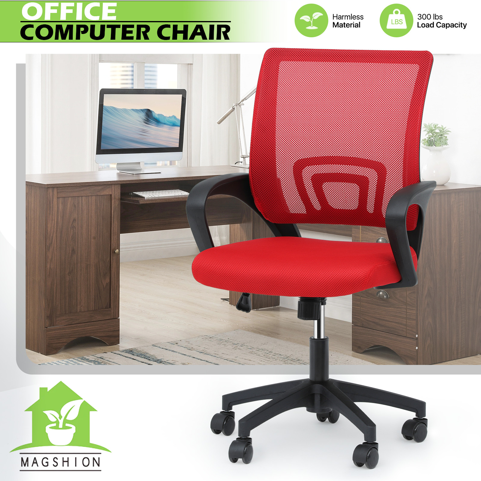Height Adjustable Swivel Computer Home Office Ergonomic Desk Mesh Chair Red
