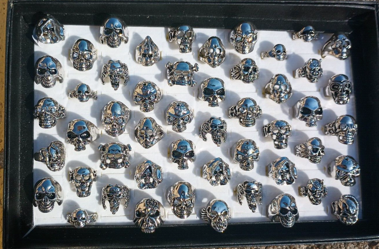 50 pcs Wholesale Mixed Lot Skull Men's Rings Biker Punk Ring