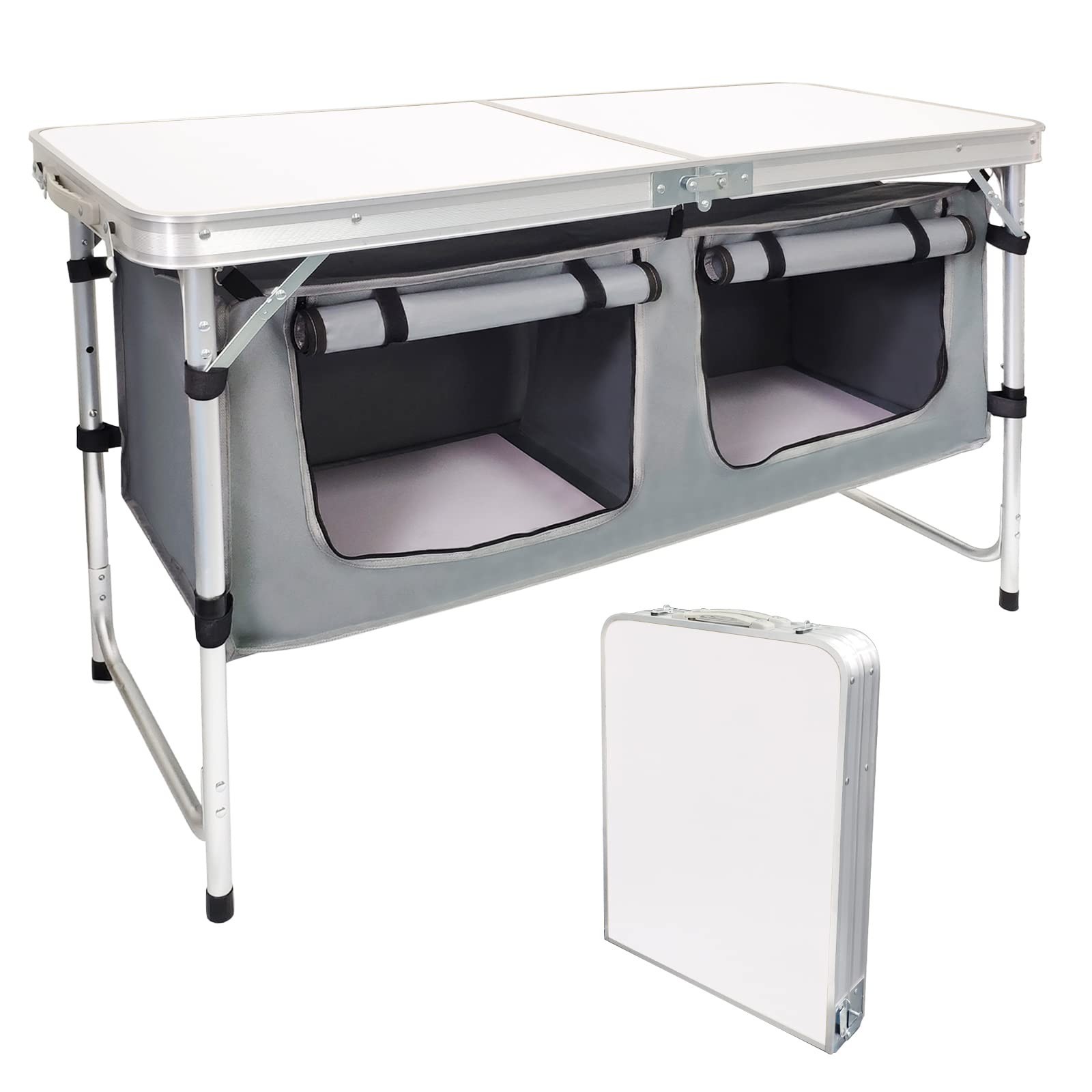 Lightweight Folding Camping Table with Storage - Adjustable Height, Portable Pic