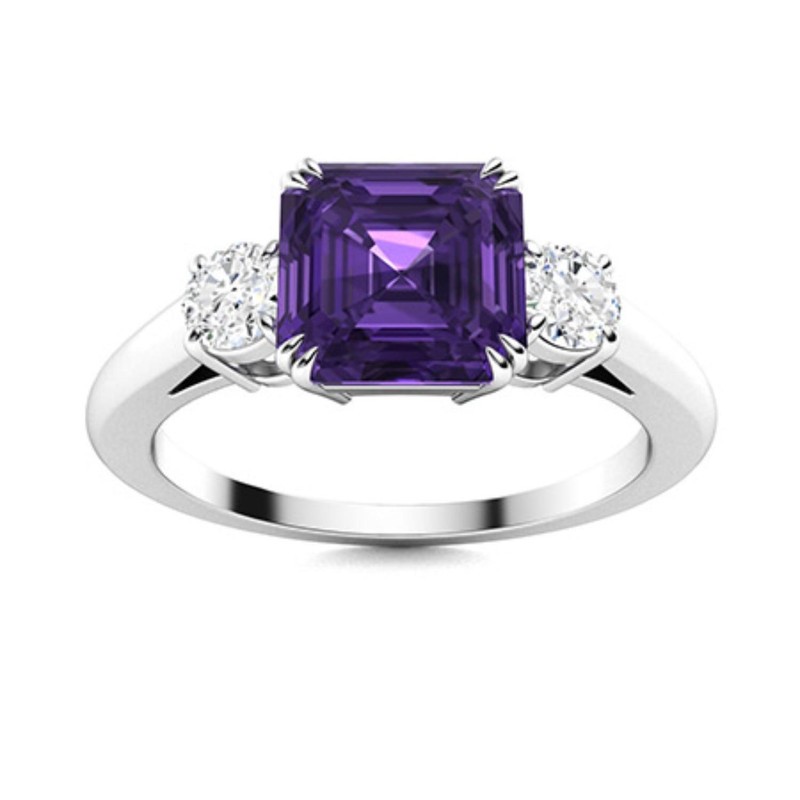 925 Sterling Silver Natural Amethyst Solitaire Valentine Gift Ring Jewelry