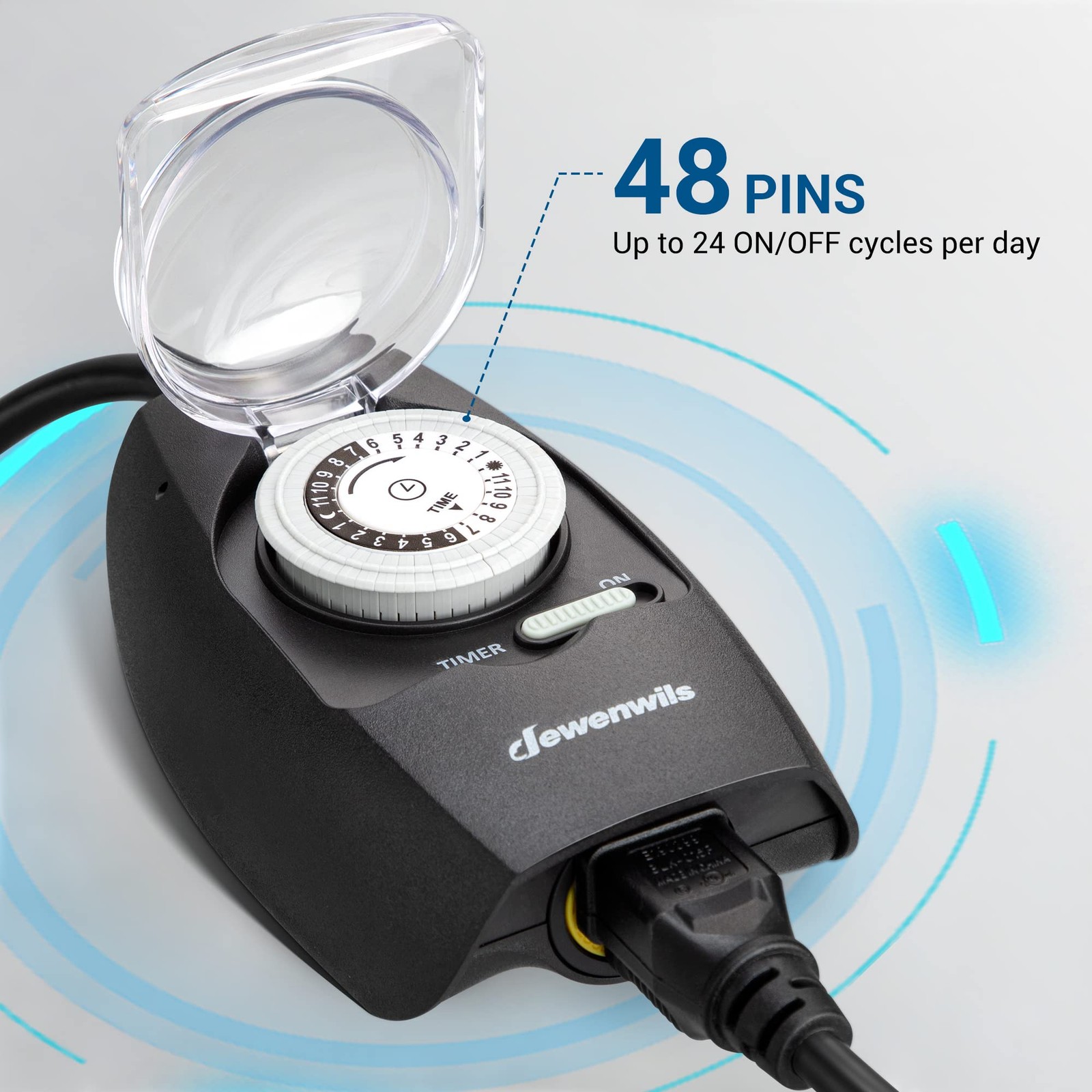 DEWENWILS Outdoor Light Timer Waterproof, 24-Hour Programmable Plug in Black