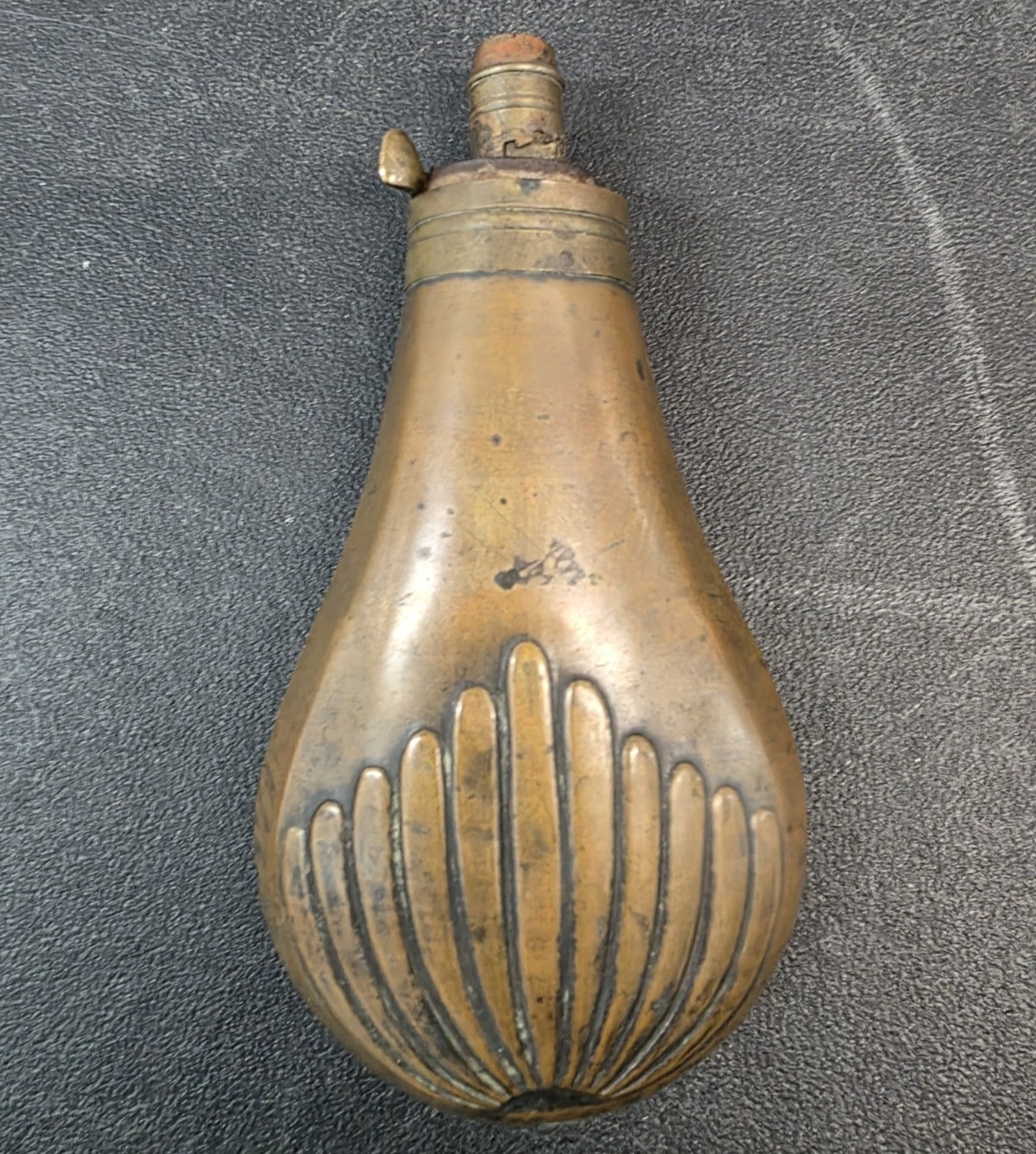 Antique Vintage 19th Century 1964 Copper And Brass Embossed Gun Powder Flask