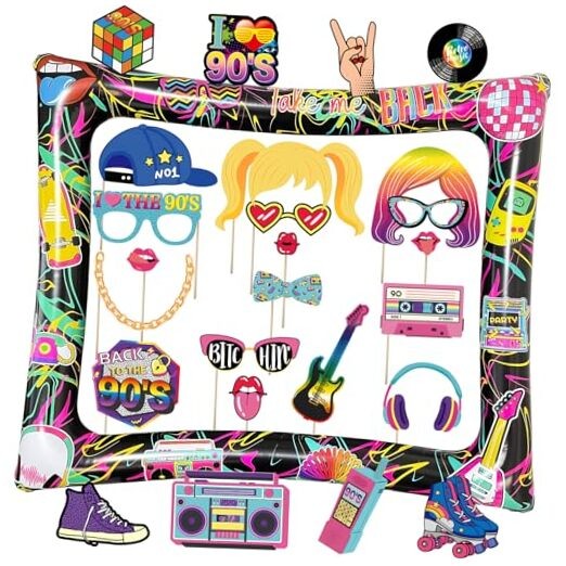 90s Inflatable Photo Frame & Props, 25Pcs Back to The 90s Photo Booth Props